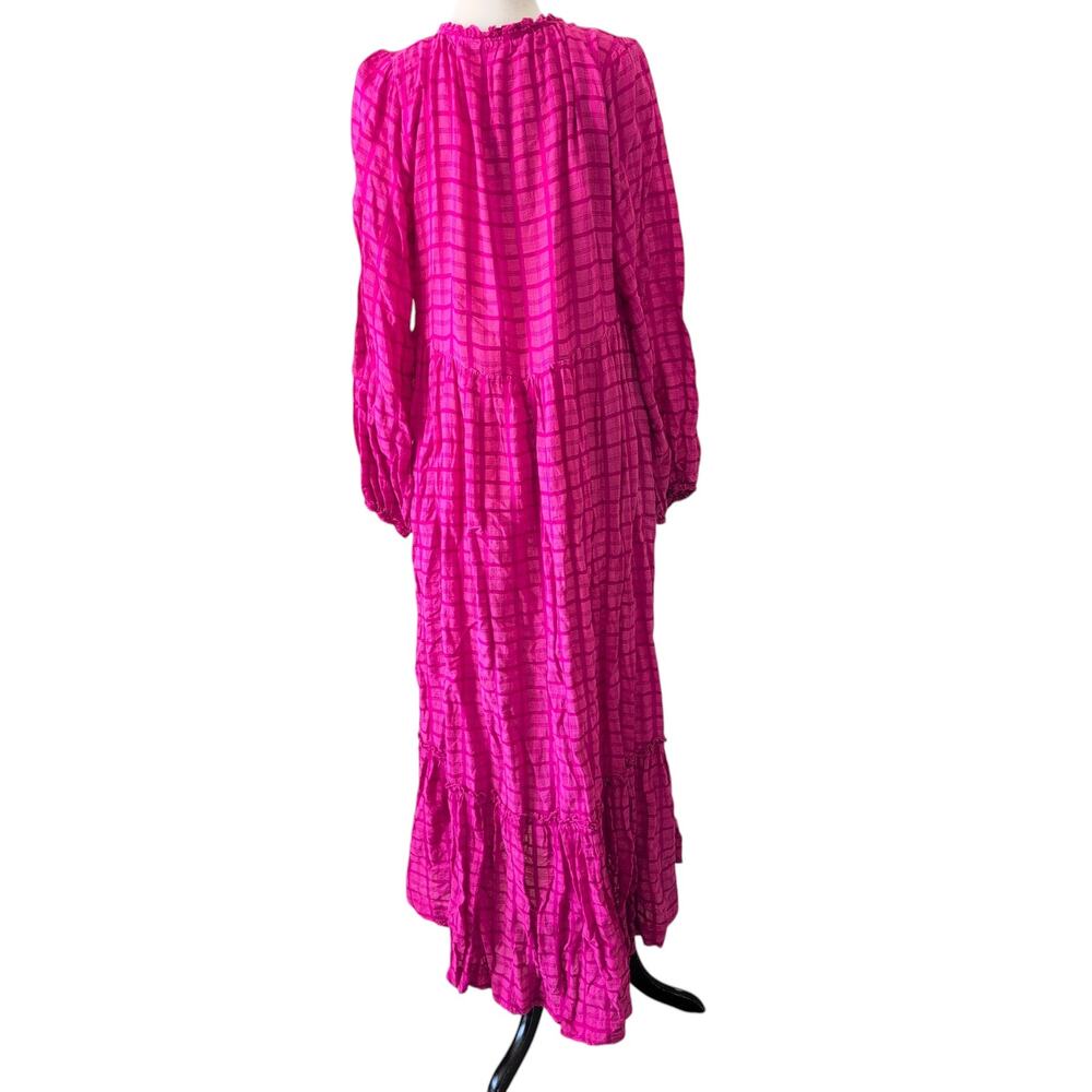 Free People Maxi Dress Womens Small Edie Hot Pink Shirtdress Ruffle Boho Whimsy - Picture 6 of 12